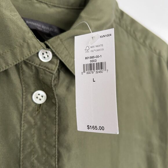 NWT Banana Republic Silk Top Womens Size L Green Long Utility Blouse Career - Picture 5 of 13